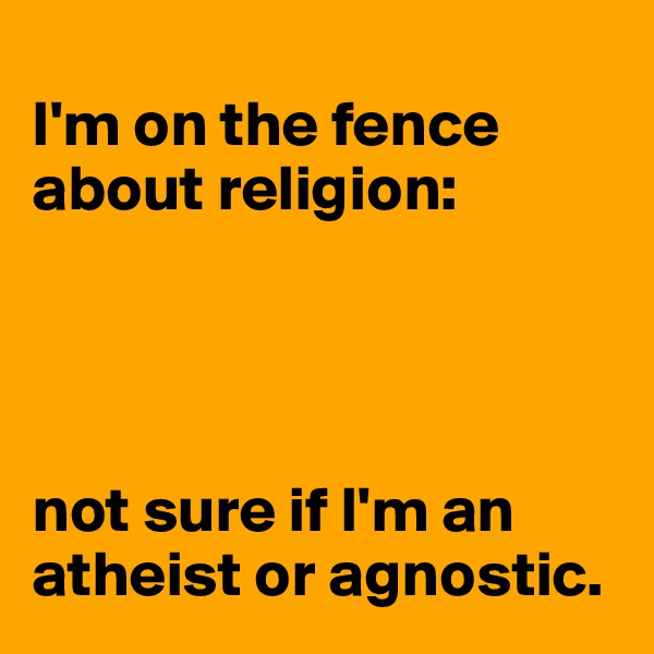 
I'm on the fence about religion:




not sure if I'm an atheist or agnostic. 