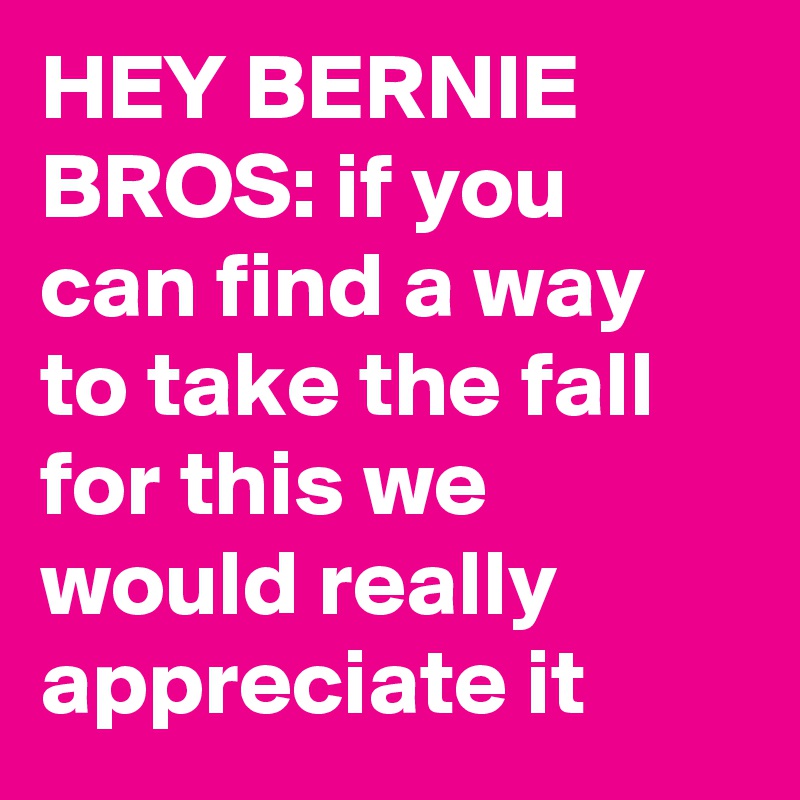 HEY BERNIE BROS: if you can find a way to take the fall for this we would really appreciate it