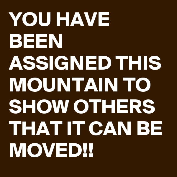 YOU HAVE BEEN ASSIGNED THIS MOUNTAIN TO SHOW OTHERS THAT IT CAN BE MOVED!!