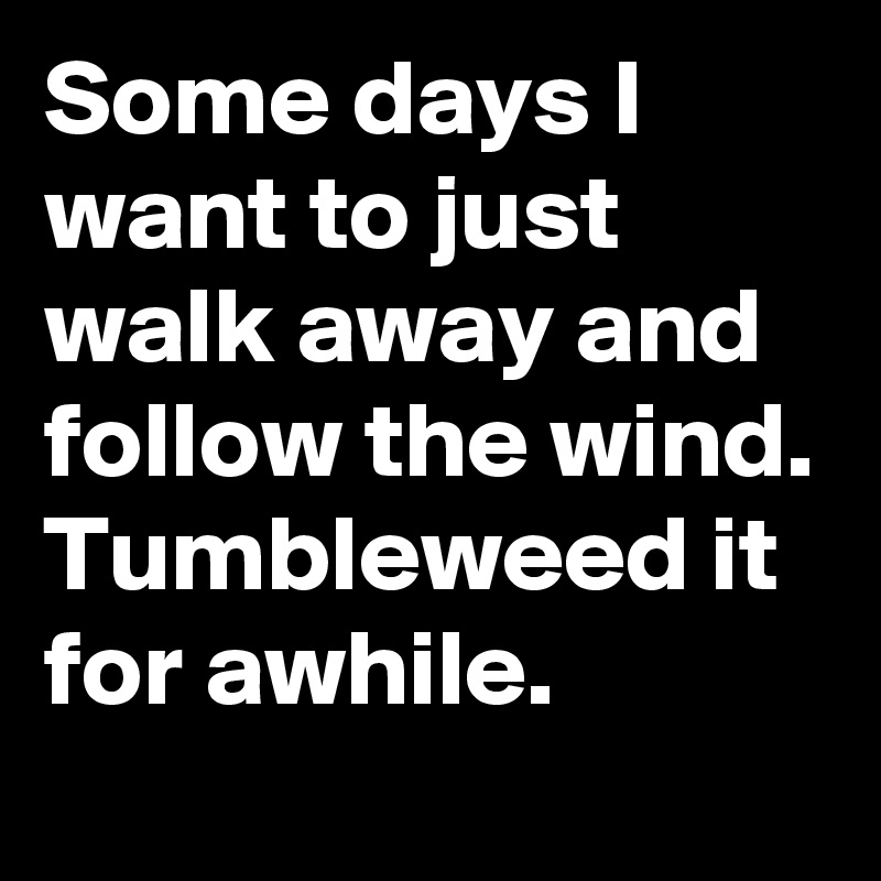 Some days I want to just walk away and follow the wind. Tumbleweed it for awhile.