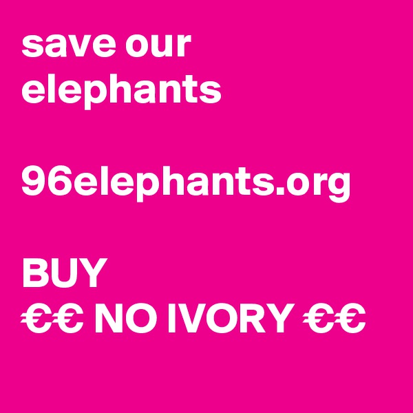 save our elephants

96elephants.org 
                           
BUY
€€ NO IVORY €€
