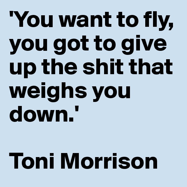 'You want to fly, you got to give up the shit that weighs you down.'

Toni Morrison
