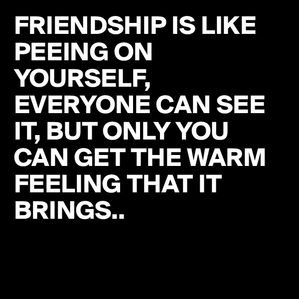 FRIENDSHIP IS LIKE PEEING ON YOURSELF, EVERYONE CAN SEE IT, BUT ONLY YOU CAN GET THE WARM FEELING THAT IT BRINGS..

