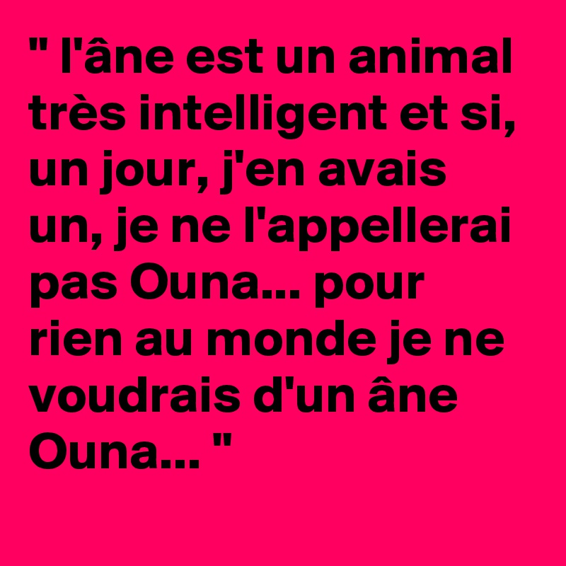 " l'âne est un animal très intelligent et si, un jour, j'en avais un, je ne l'appellerai pas Ouna... pour rien au monde je ne voudrais d'un âne Ouna... "
