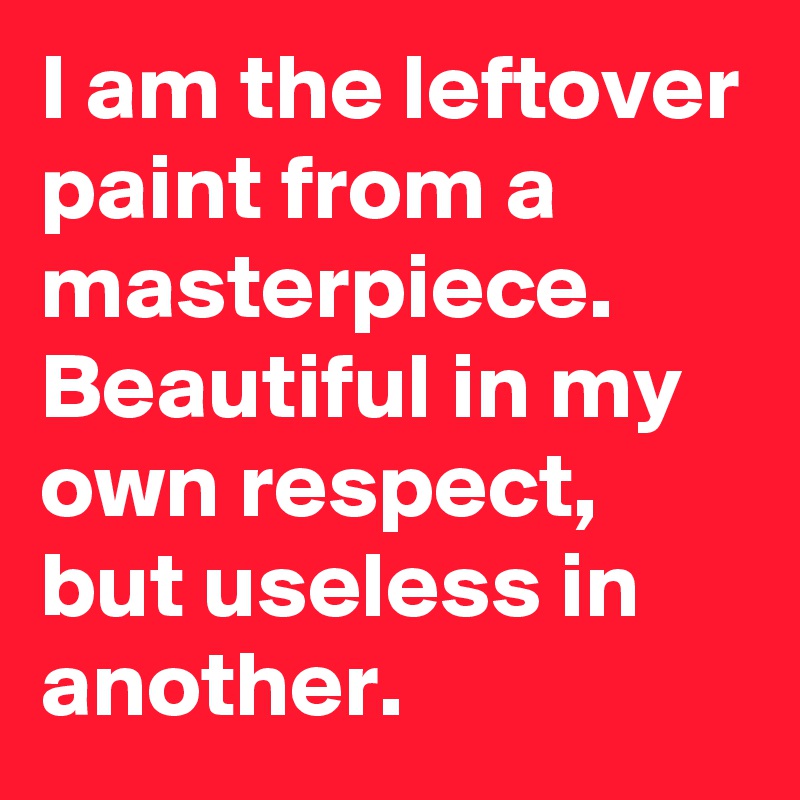 I am the leftover paint from a masterpiece. Beautiful in my own respect, but useless in another.