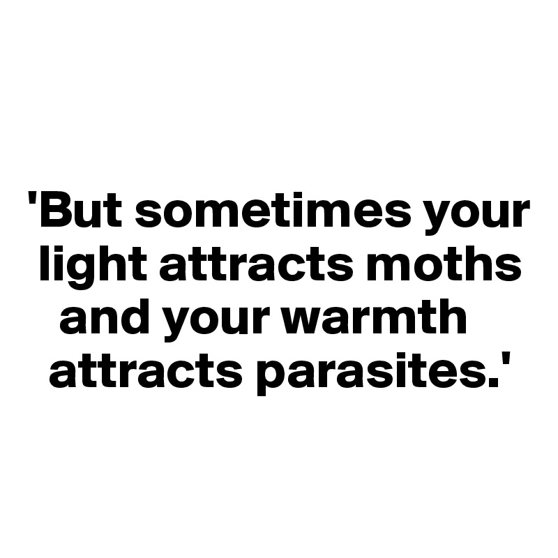 


'But sometimes your 
 light attracts moths 
   and your warmth 
  attracts parasites.'

