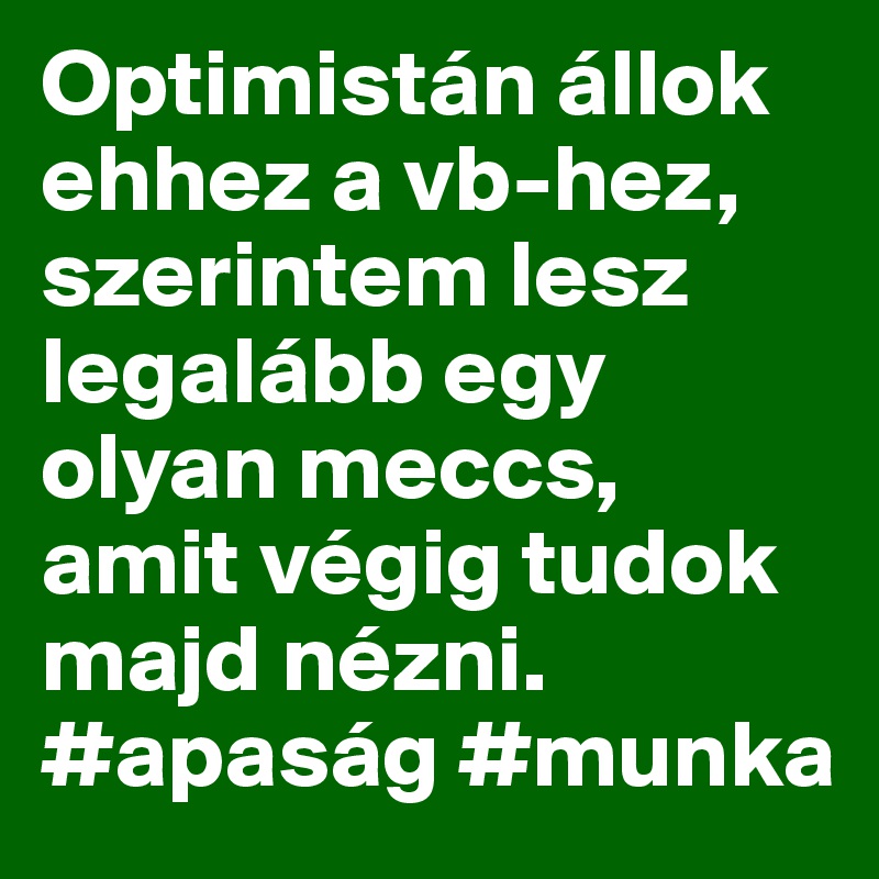 Optimistán állok ehhez a vb-hez, szerintem lesz legalább egy olyan meccs, amit végig tudok majd nézni. #apaság #munka