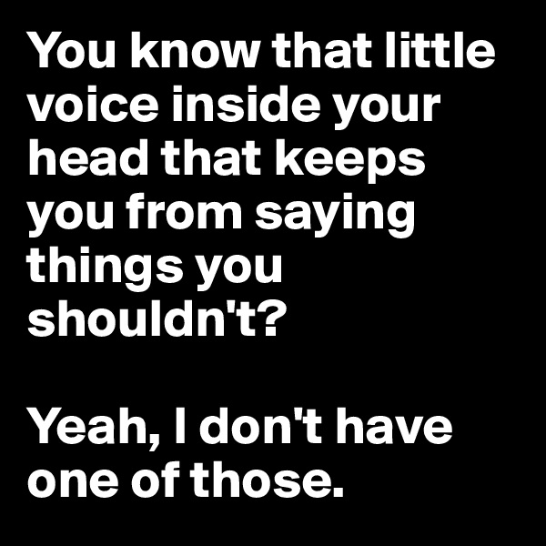 You know that little voice inside your head that keeps you from saying things you shouldn't? 

Yeah, I don't have one of those. 
