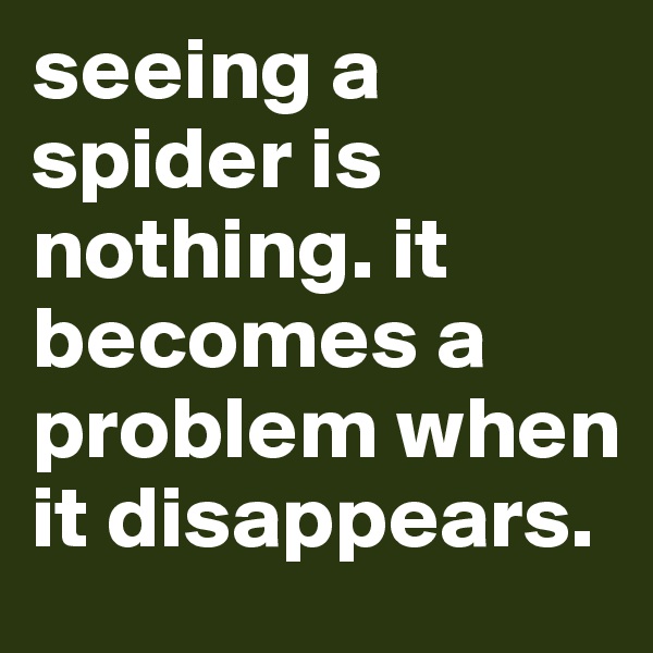 seeing a spider is nothing. it becomes a problem when it disappears.