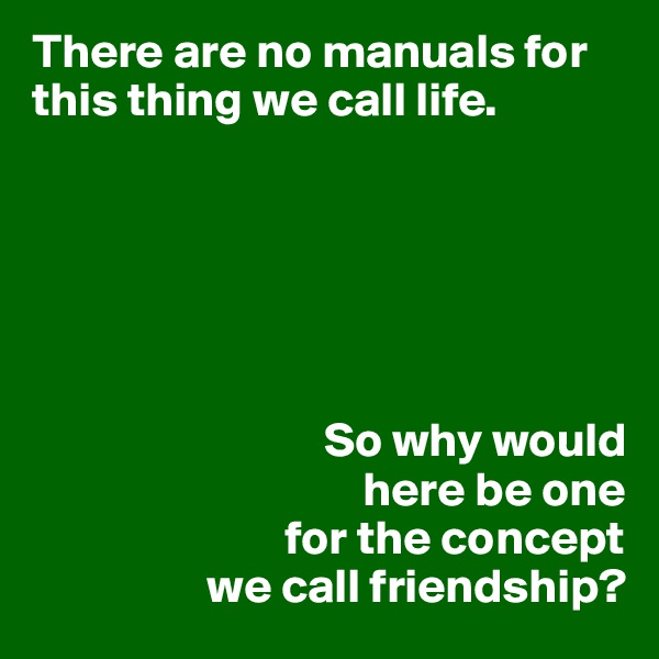 There are no manuals for this thing we call life.






                              So why would 
                                  here be one
                          for the concept
                  we call friendship?
