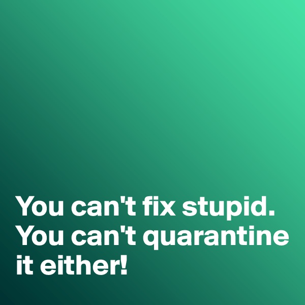 





You can't fix stupid. 
You can't quarantine 
it either!