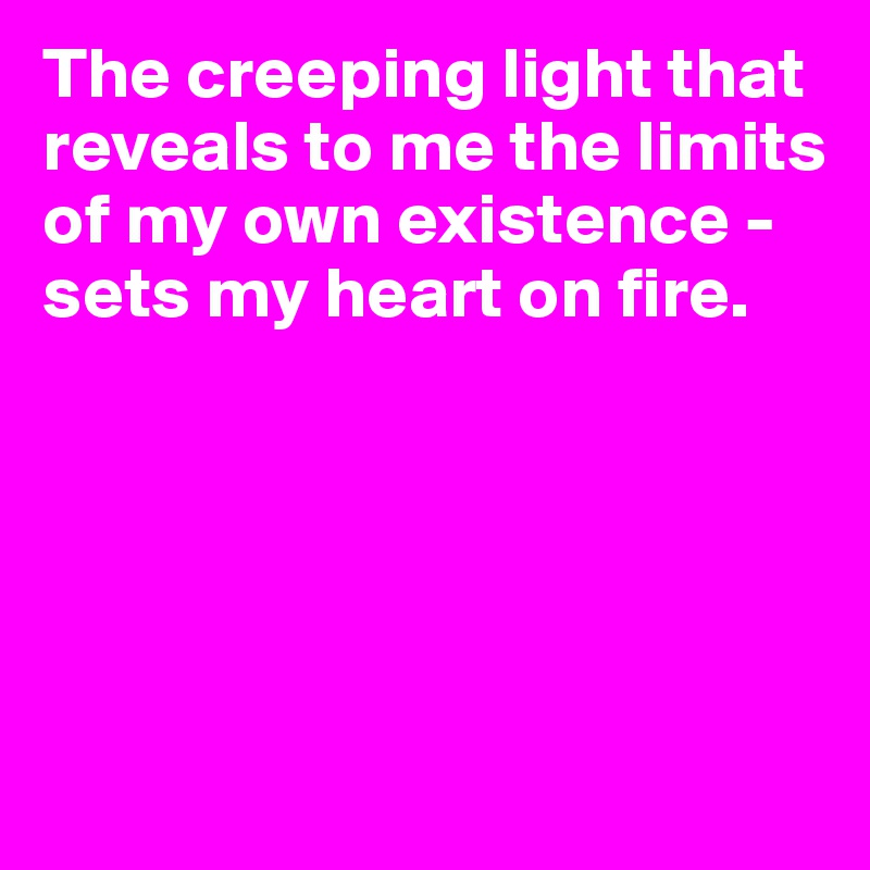 The creeping light that reveals to me the limits of my own existence - sets my heart on fire.





