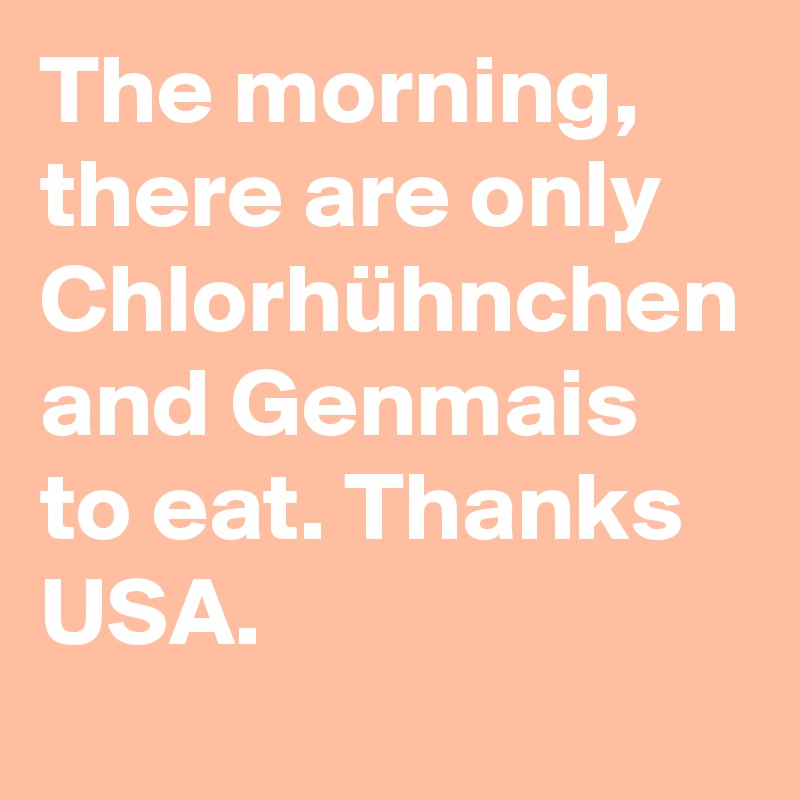 The morning, there are only Chlorhühnchen and Genmais to eat. Thanks USA. 