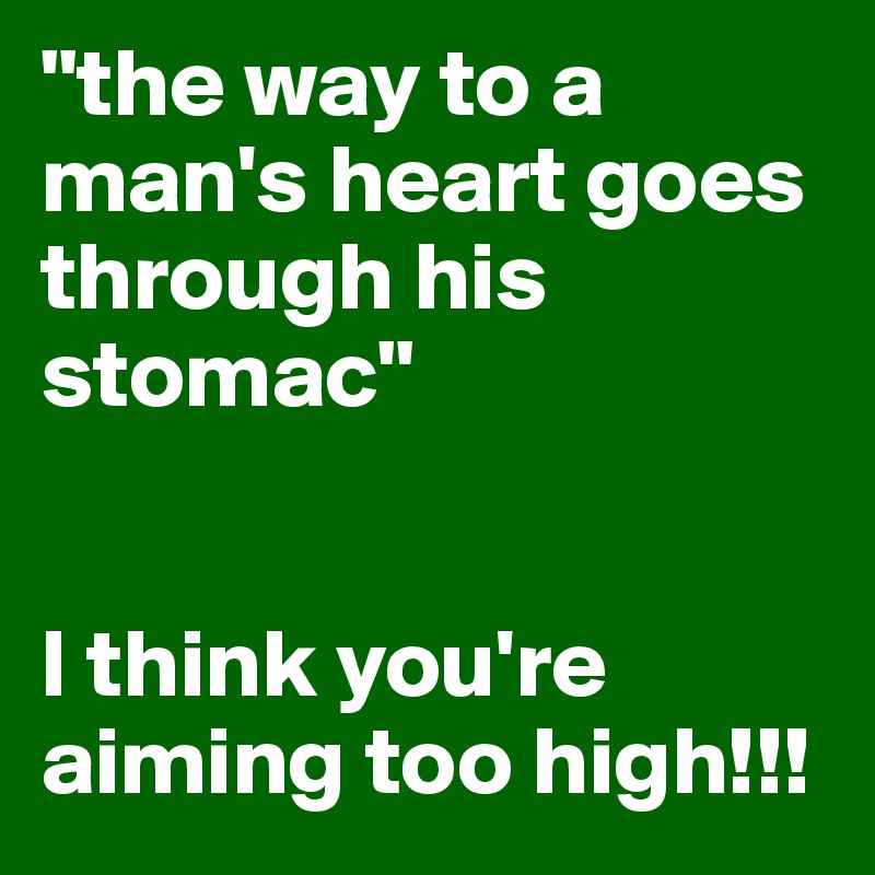 "the way to a man's heart goes through his stomac"


I think you're aiming too high!!! 