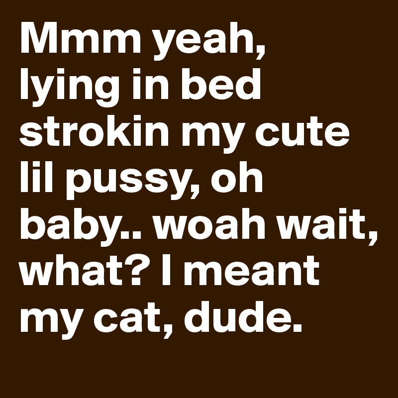 Mmm yeah, lying in bed strokin my cute lil pussy, oh baby.. woah wait, what? I meant my cat, dude. 