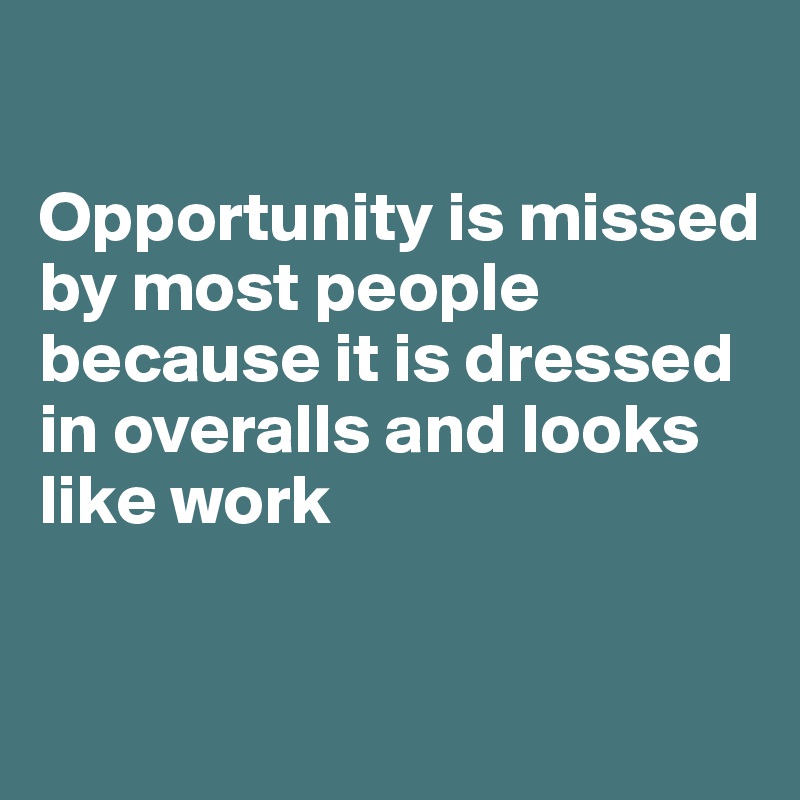 

Opportunity is missed by most people because it is dressed in overalls and looks like work


