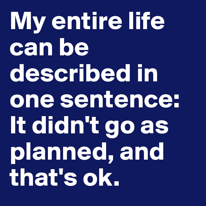 My entire life can be described in one sentence: It didn't go as planned, and that's ok.