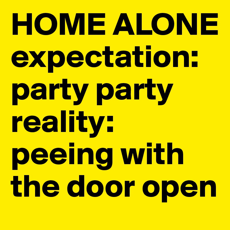 HOME ALONE
expectation: party party
reality: peeing with the door open