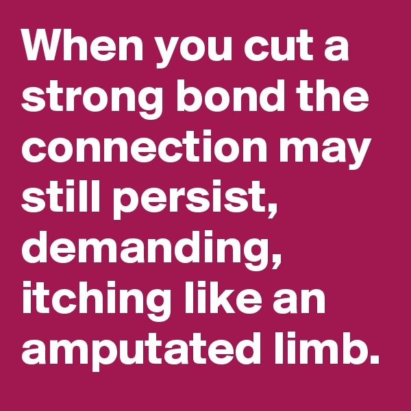When you cut a strong bond the connection may still persist, demanding, itching like an amputated limb. 