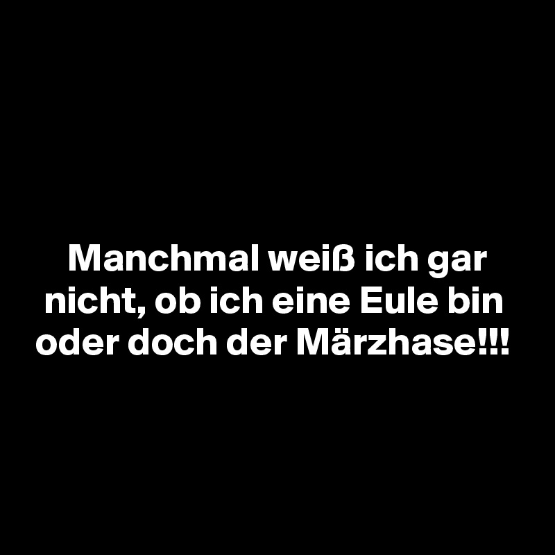 




     Manchmal weiß ich gar
  nicht, ob ich eine Eule bin
 oder doch der Märzhase!!!


