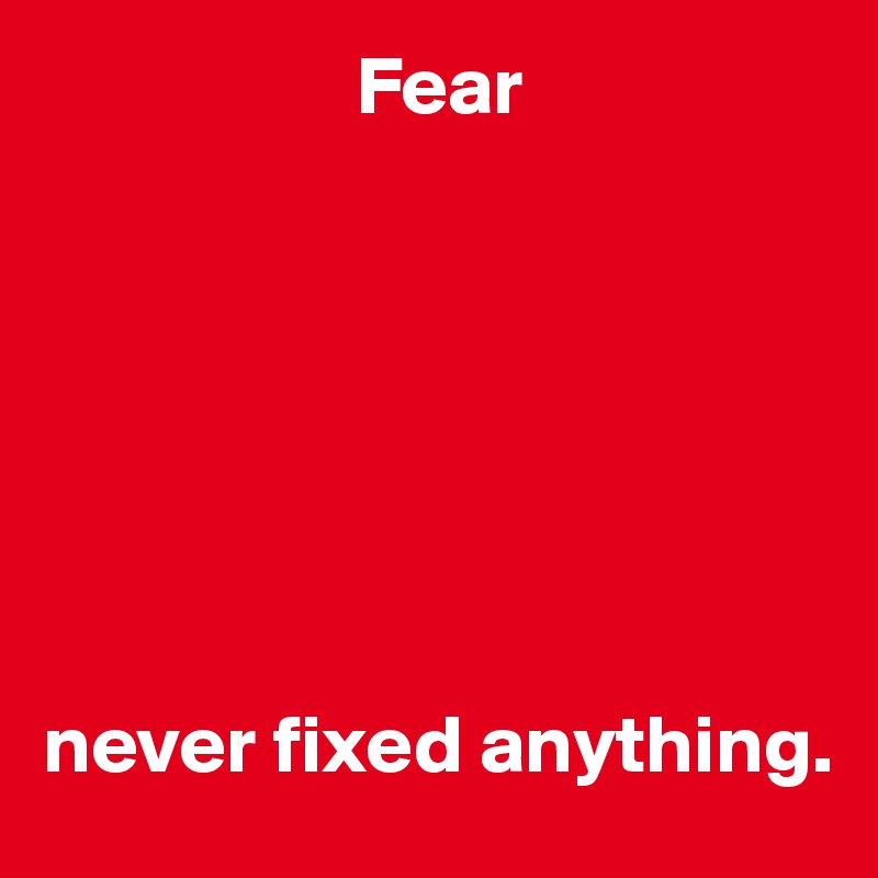                    Fear







never fixed anything.