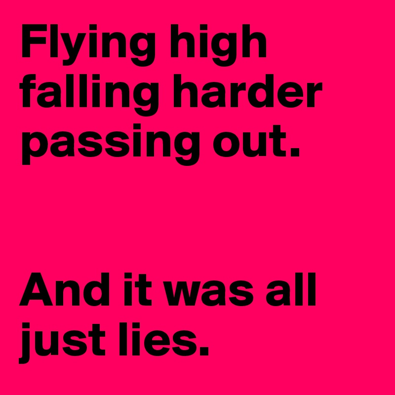 Flying high
falling harder
passing out.


And it was all just lies.