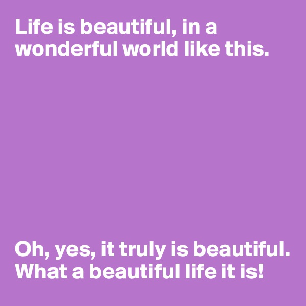 Life is beautiful, in a wonderful world like this. 








Oh, yes, it truly is beautiful. What a beautiful life it is!