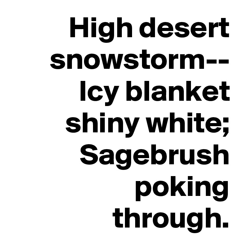 High desert snowstorm--
Icy blanket shiny white;
Sagebrush poking through.