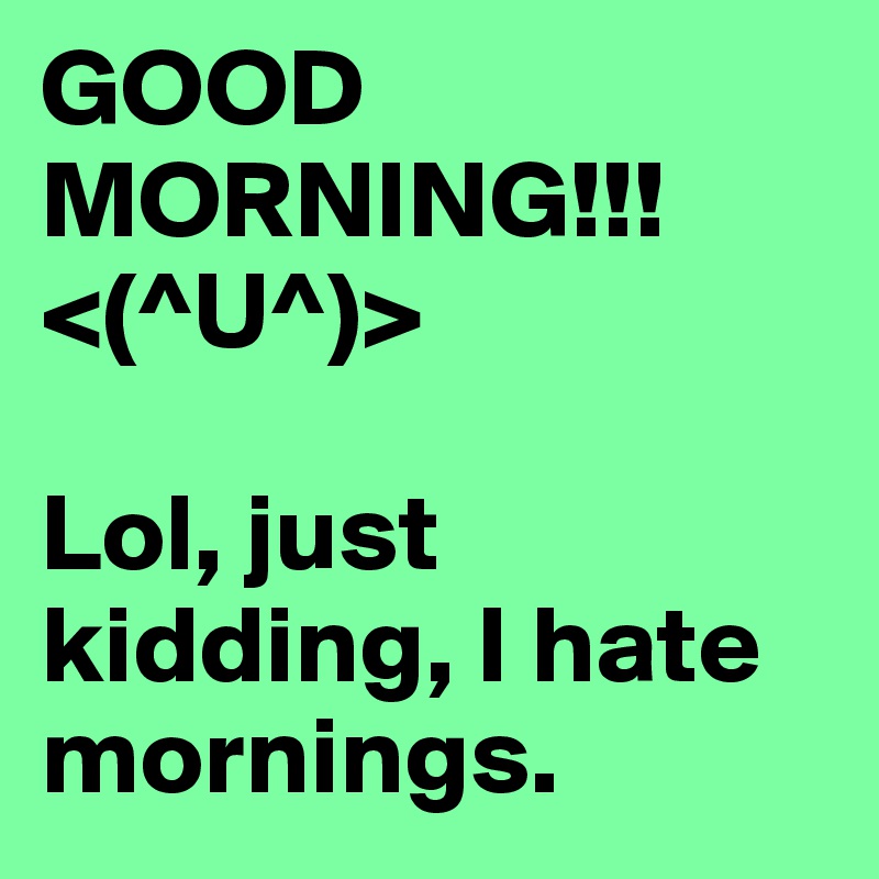 GOOD MORNING!!! <(^U^)>

Lol, just kidding, I hate mornings.