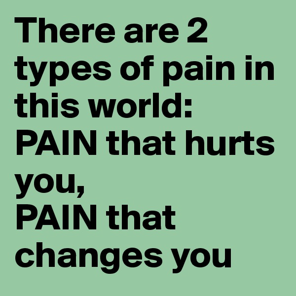 There are 2 types of pain in this world:
PAIN that hurts you,
PAIN that changes you