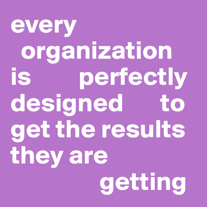 every     
  organization 
is         perfectly designed       to get the results they are 
                 getting 