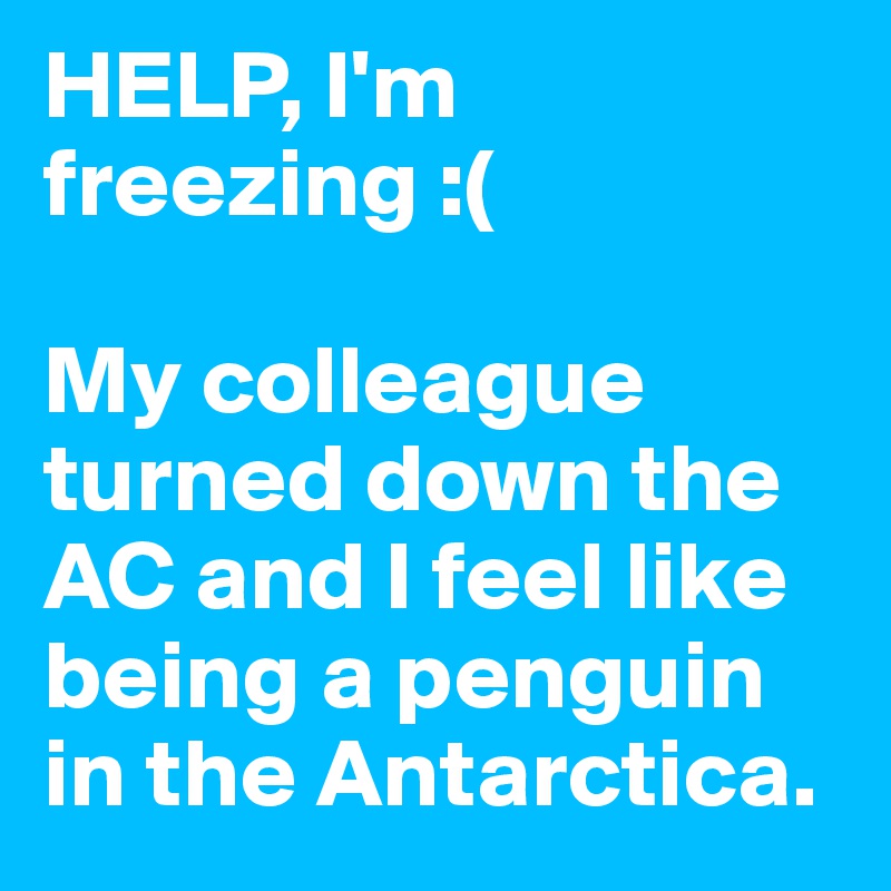HELP, I'm freezing :( 

My colleague turned down the AC and I feel like being a penguin in the Antarctica. 