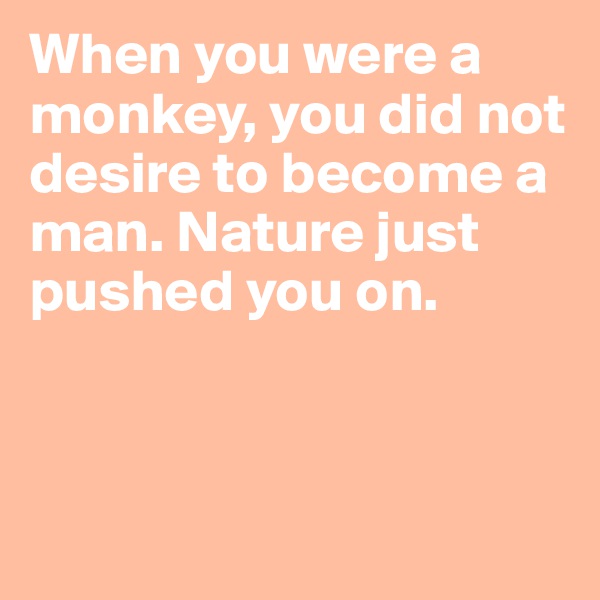 When you were a monkey, you did not desire to become a man. Nature just pushed you on.
      


  