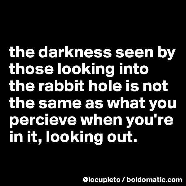 

the darkness seen by those looking into the rabbit hole is not the same as what you percieve when you're in it, looking out.
