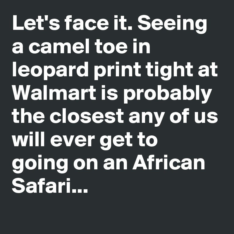 Let's face it. Seeing a camel toe in leopard print tight at Walmart is probably the closest any of us will ever get to going on an African Safari...