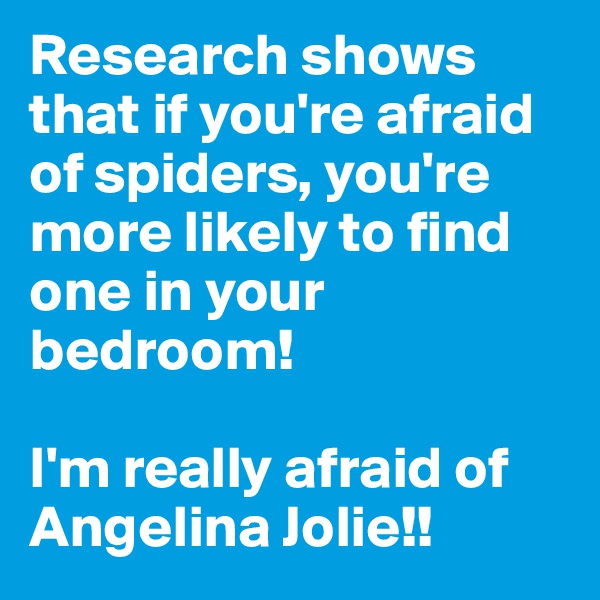Research shows that if you're afraid of spiders, you're more likely to find one in your bedroom!

I'm really afraid of Angelina Jolie!!