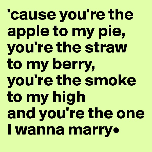 'cause you're the apple to my pie,
you're the straw to my berry,
you're the smoke to my high
and you're the one I wanna marry•