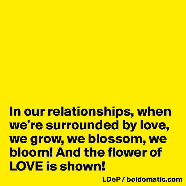






In our relationships, when we're surrounded by love, we grow, we blossom, we bloom! And the flower of LOVE is shown!