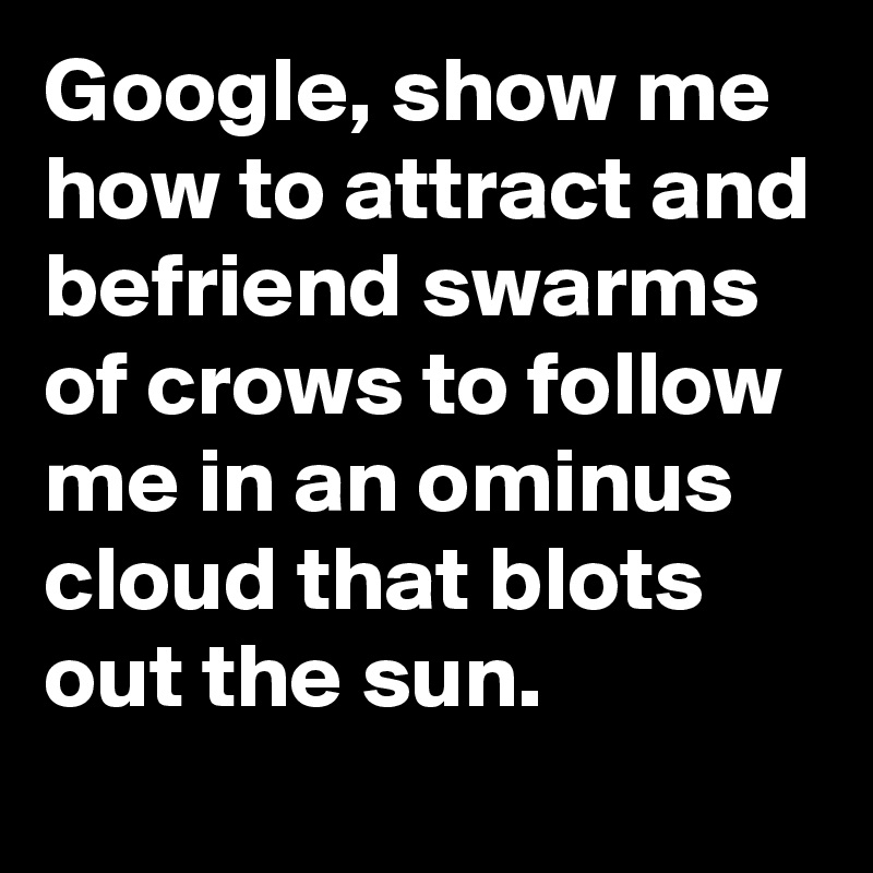 Google, show me how to attract and befriend swarms of crows to follow me in an ominus cloud that blots out the sun.