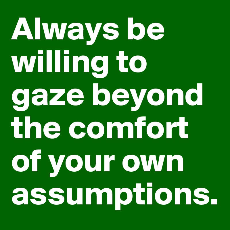 Always be willing to gaze beyond the comfort of your own assumptions.
