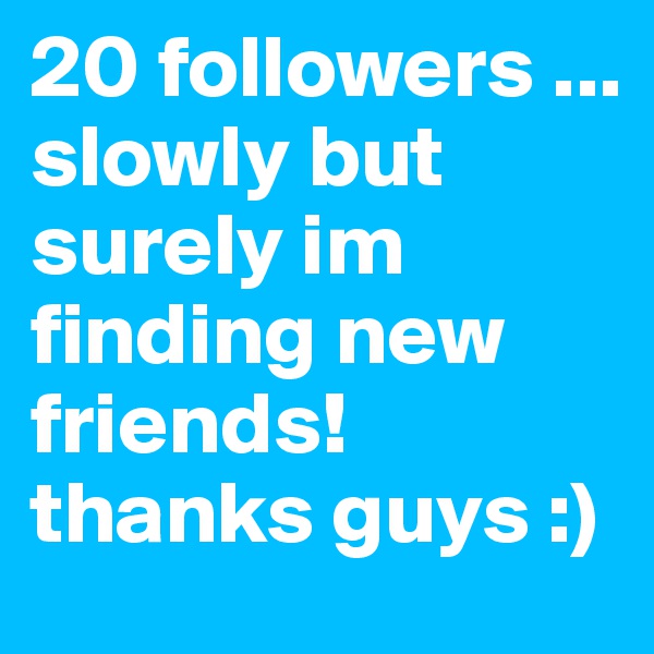 20 followers ... slowly but surely im finding new friends! thanks guys :)