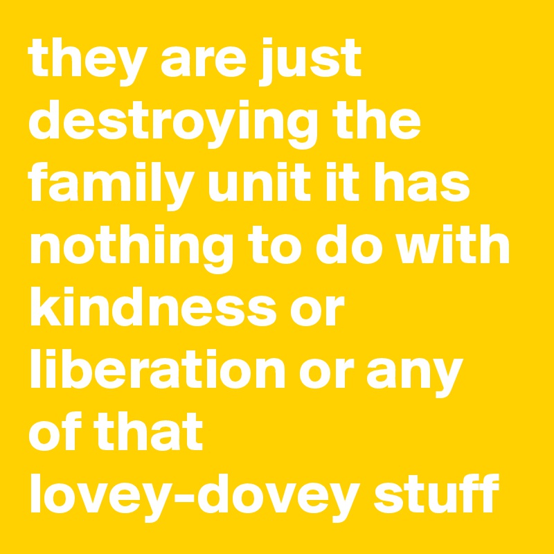 they are just destroying the family unit it has nothing to do with kindness or liberation or any of that lovey-dovey stuff