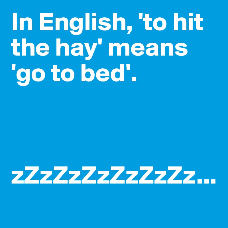 In English, 'to hit the hay' means 'go to bed'. 



zZzZzZzZzZzZz...