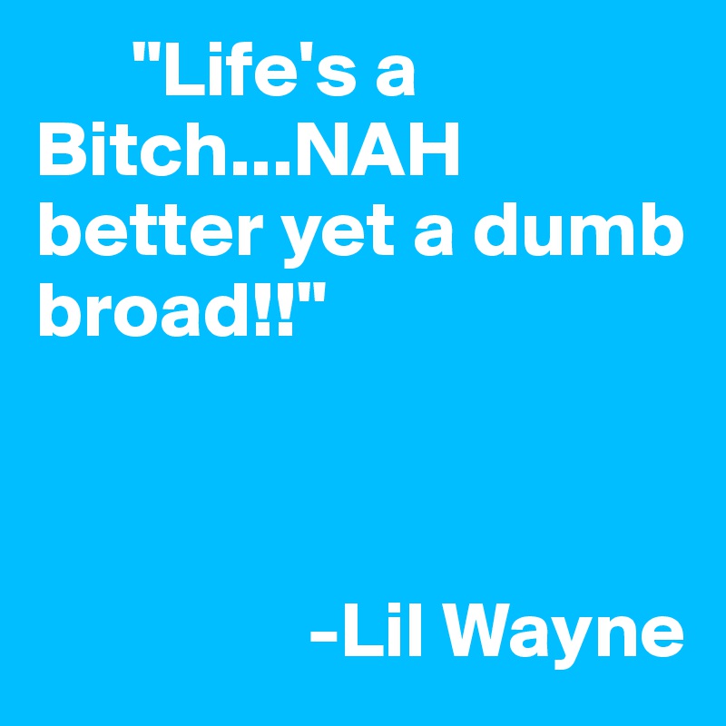       "Life's a        Bitch...NAH better yet a dumb broad!!"



                 -Lil Wayne