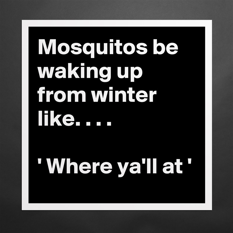 Mosquitos be waking up from winter like. . . .

' Where ya'll at '  Matte White Poster Print Statement Custom 