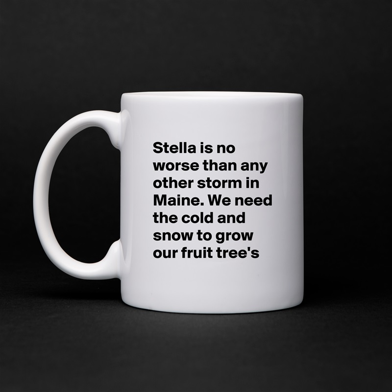 Stella is no worse than any other storm in Maine. We need the cold and snow to grow our fruit tree's  White Mug Coffee Tea Custom 