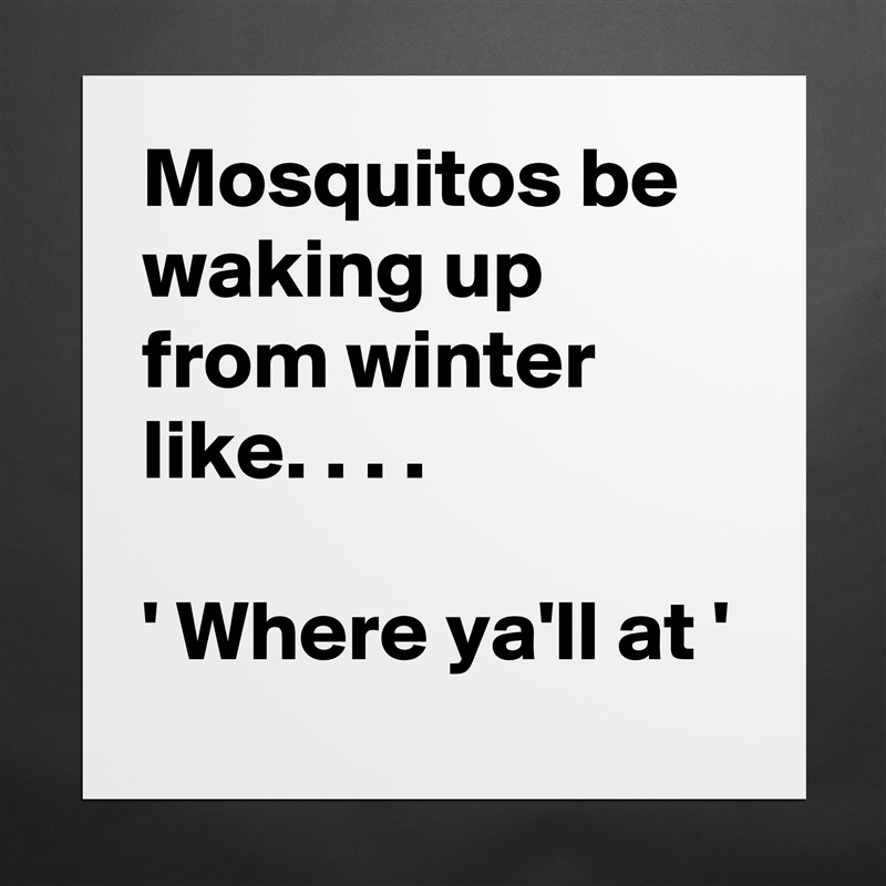 Mosquitos be waking up from winter like. . . .

' Where ya'll at '  Matte White Poster Print Statement Custom 