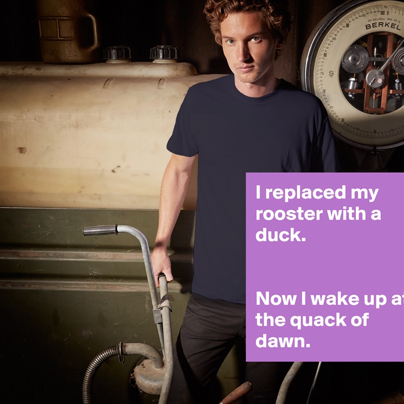 I replaced my rooster with a duck.


Now I wake up at the quack of dawn. White Tshirt American Apparel Custom Men 