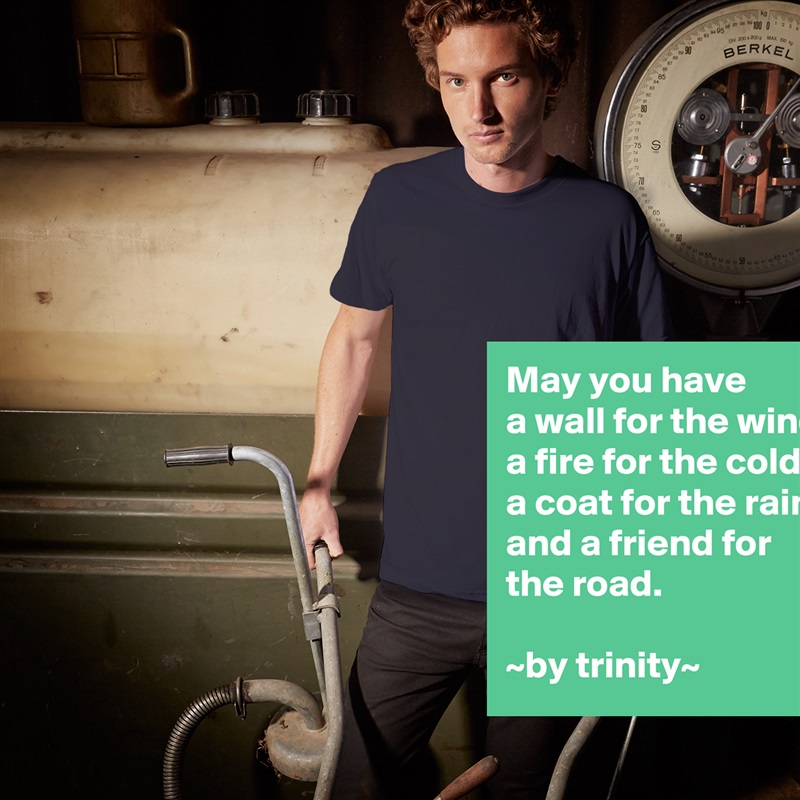 May you have
a wall for the wind,
a fire for the cold, a coat for the rain and a friend for the road.

~by trinity~ White Tshirt American Apparel Custom Men 