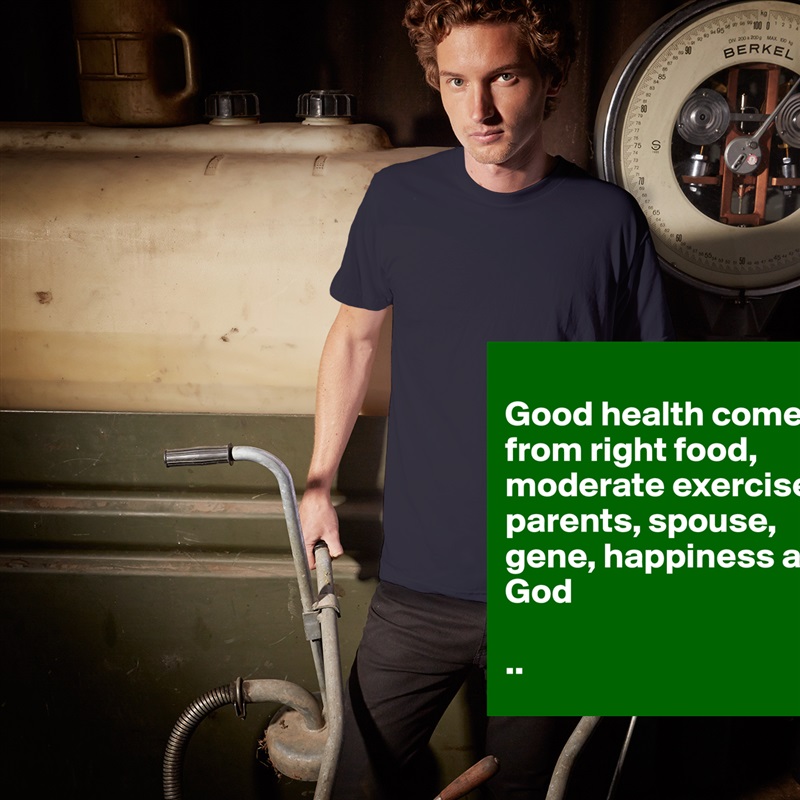 
Good health come from right food, moderate exercise, parents, spouse, gene, happiness and 
God 

.. White Tshirt American Apparel Custom Men 